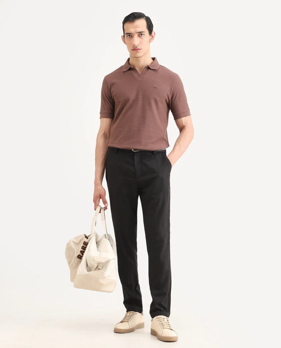 Rare Rabbit Men's Jomo-Ss26 Black Linen Blend Fabric Regular Fit Plain Trouser