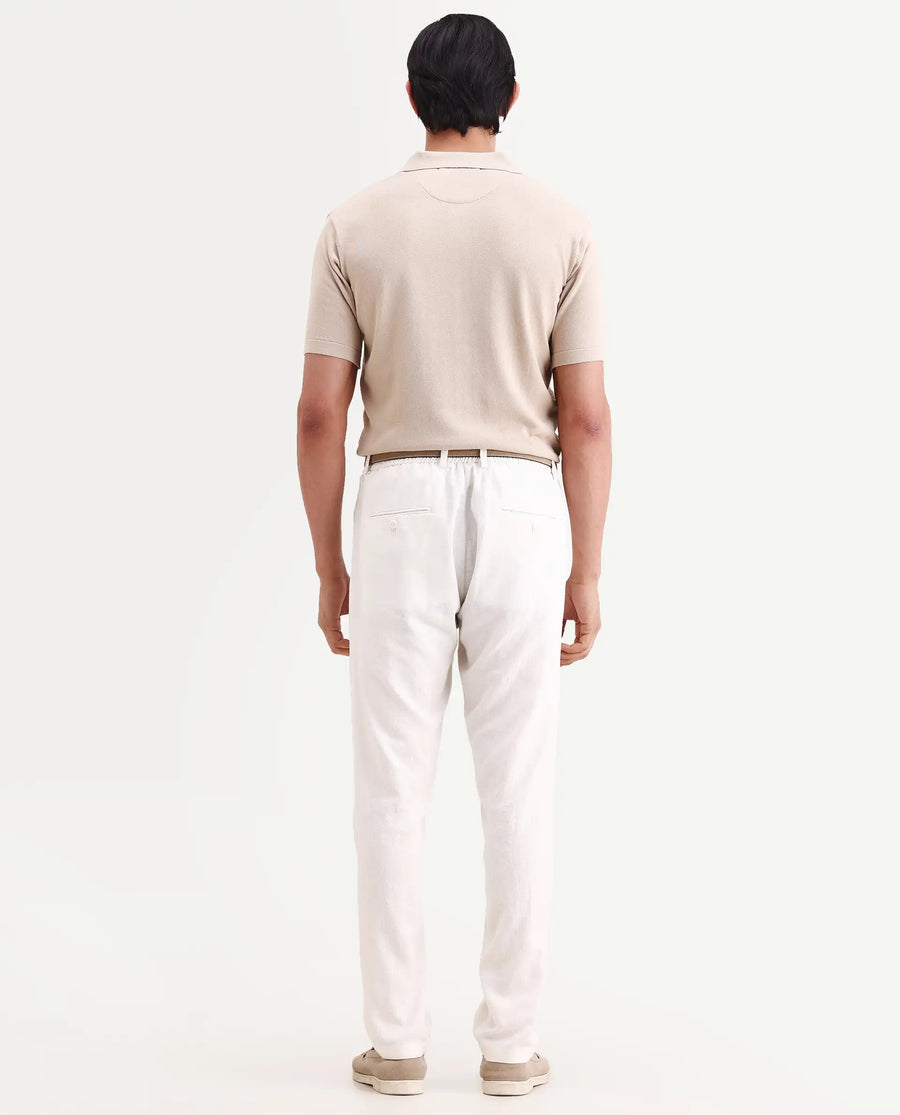 Rare Rabbit Men's Jomo-Ss26 Off White Linen Blend Fabric Regular Fit Plain Trouser
