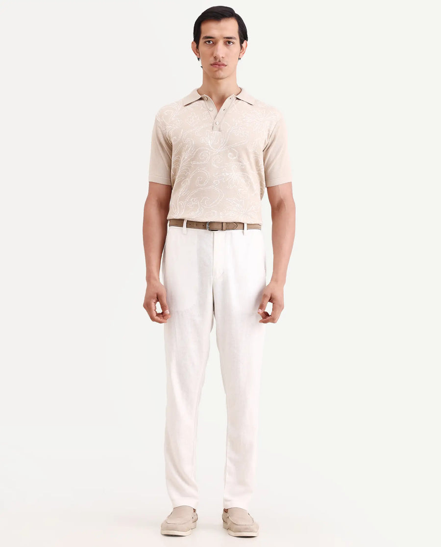 Rare Rabbit Men's Jomo-Ss26 Off White Linen Blend Fabric Regular Fit Plain Trouser