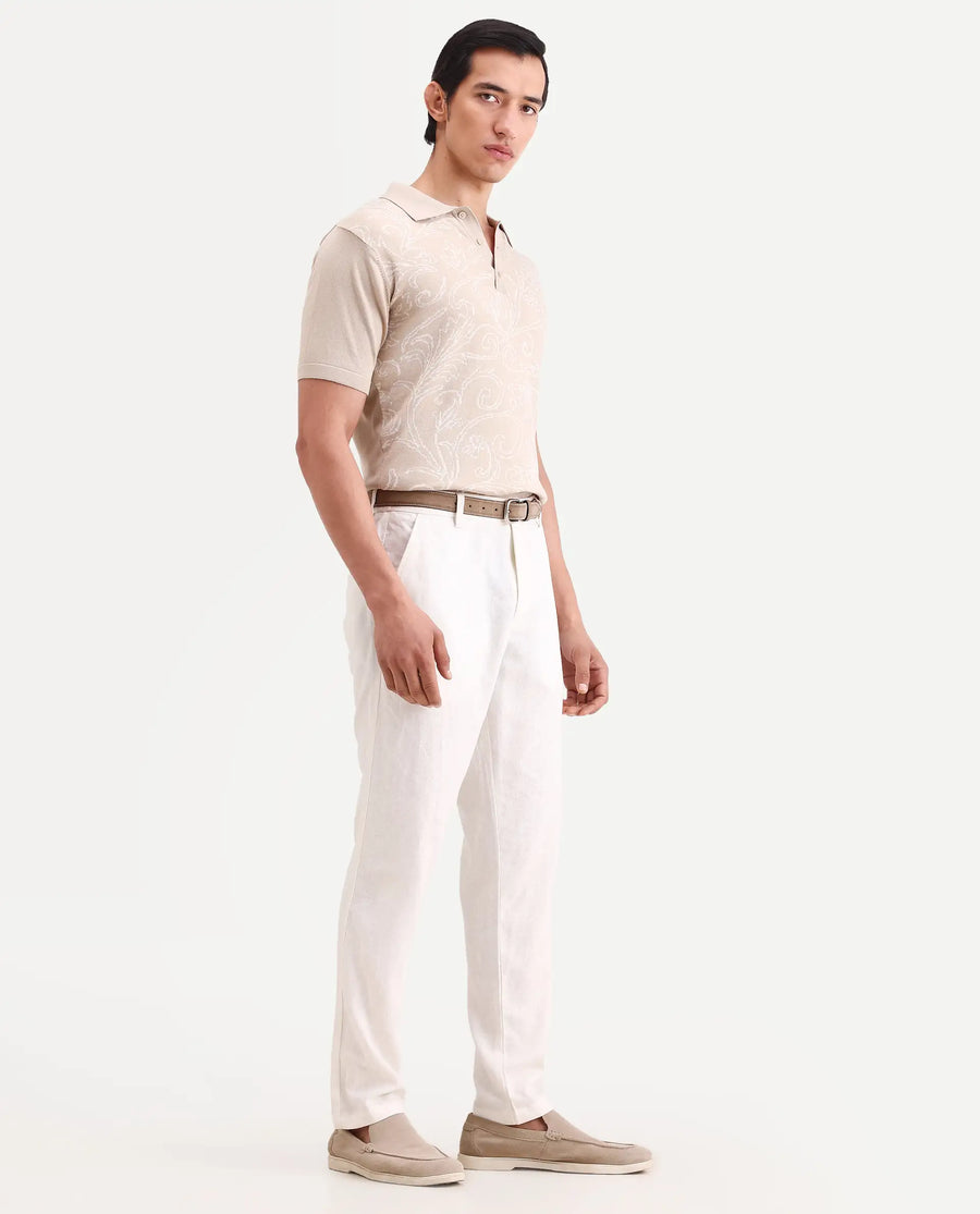 Rare Rabbit Men's Jomo-Ss26 Off White Linen Blend Fabric Regular Fit Plain Trouser