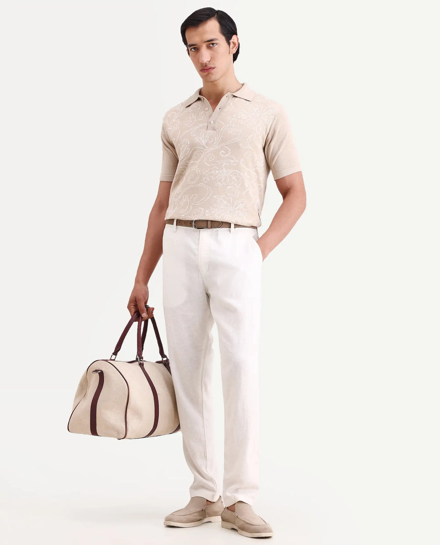 Rare Rabbit Men's Jomo-Ss26 Off White Linen Blend Fabric Regular Fit Plain Trouser
