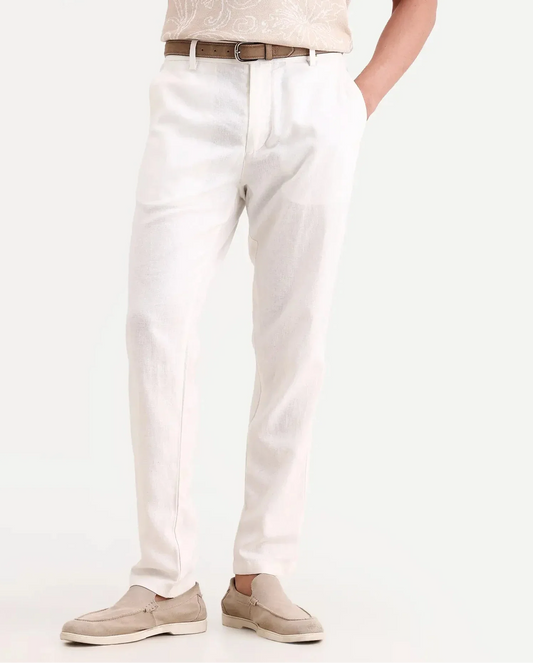 Rare Rabbit Men's Jomo-Ss26 Off White Linen Blend Fabric Regular Fit Plain Trouser