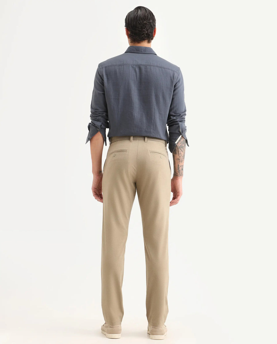 Rare Rabbit Men's Driver-Ss26 Khaki Polyester Blend Fabric Regular Fit Plain Trouser