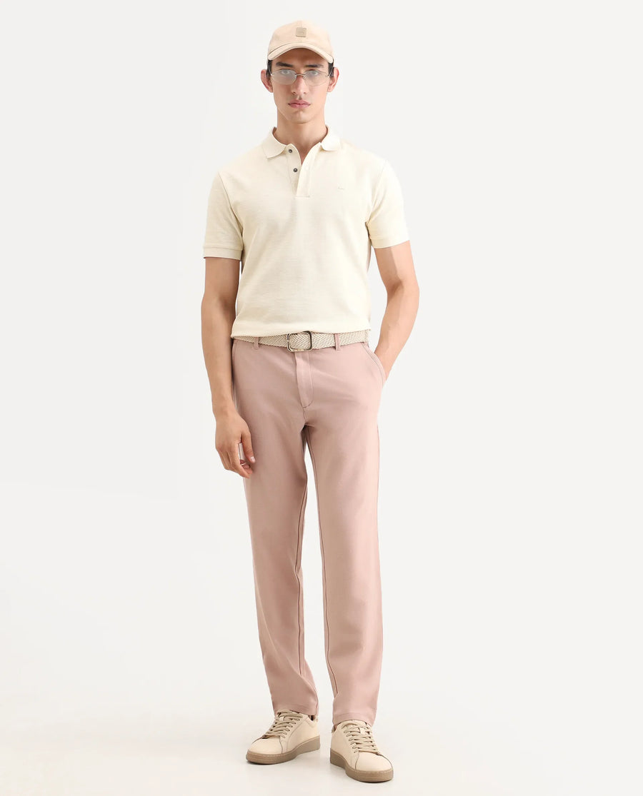 Rare Rabbit Men's Driver-Ss26 Dusky Peach Polyester Blend Fabric Regular Fit Plain Trouser