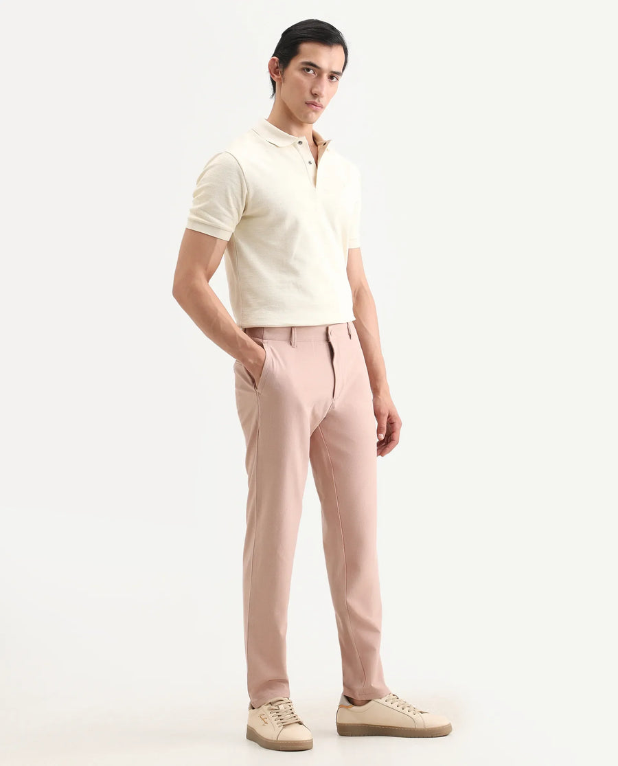 Rare Rabbit Men's Driver-Ss26 Dusky Peach Polyester Blend Fabric Regular Fit Plain Trouser