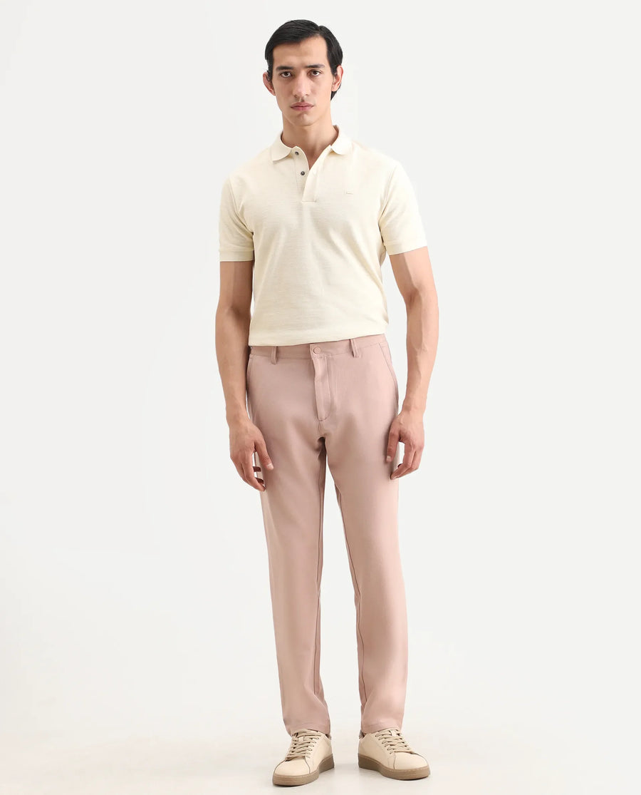 Rare Rabbit Men's Driver-Ss26 Dusky Peach Polyester Blend Fabric Regular Fit Plain Trouser