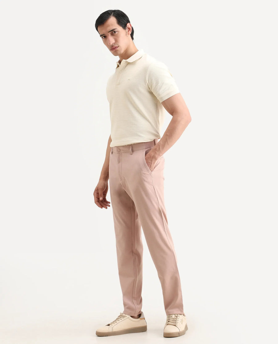 Rare Rabbit Men's Driver-Ss26 Dusky Peach Polyester Blend Fabric Regular Fit Plain Trouser