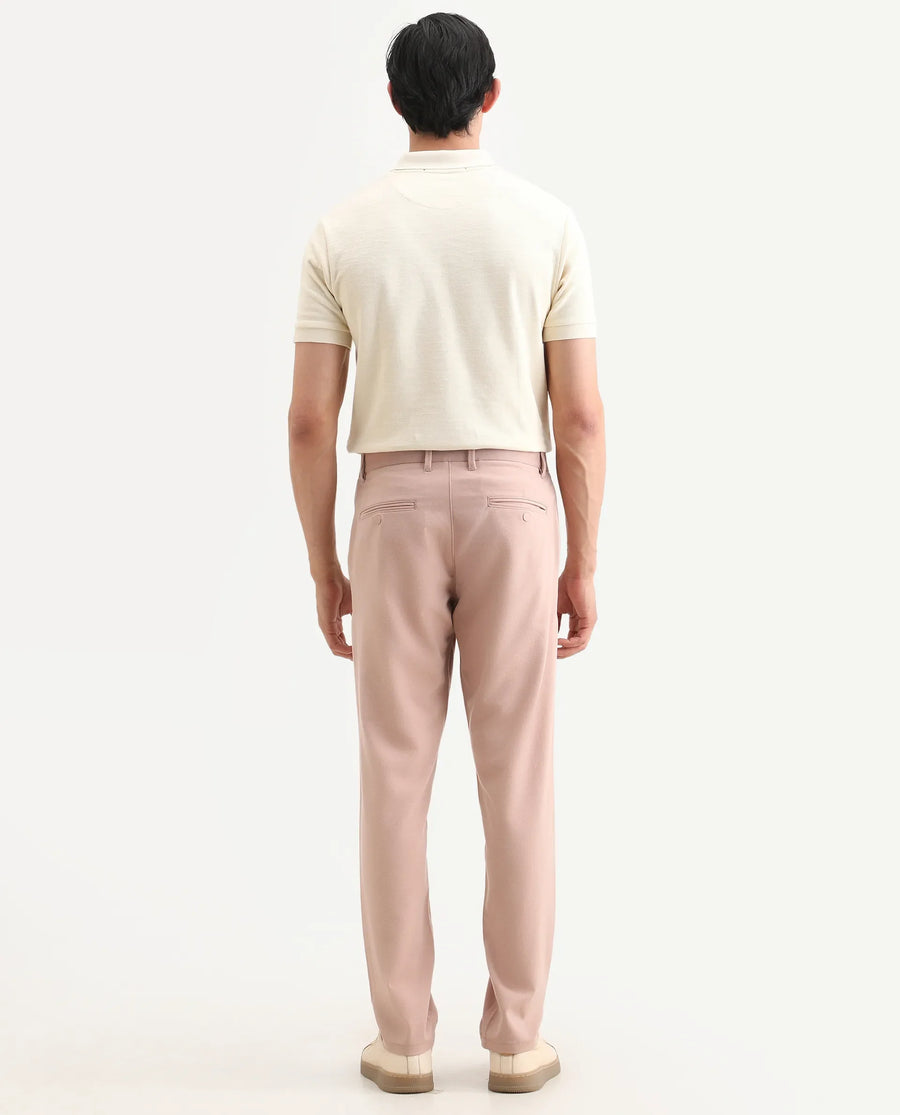 Rare Rabbit Men's Driver-Ss26 Dusky Peach Polyester Blend Fabric Regular Fit Plain Trouser