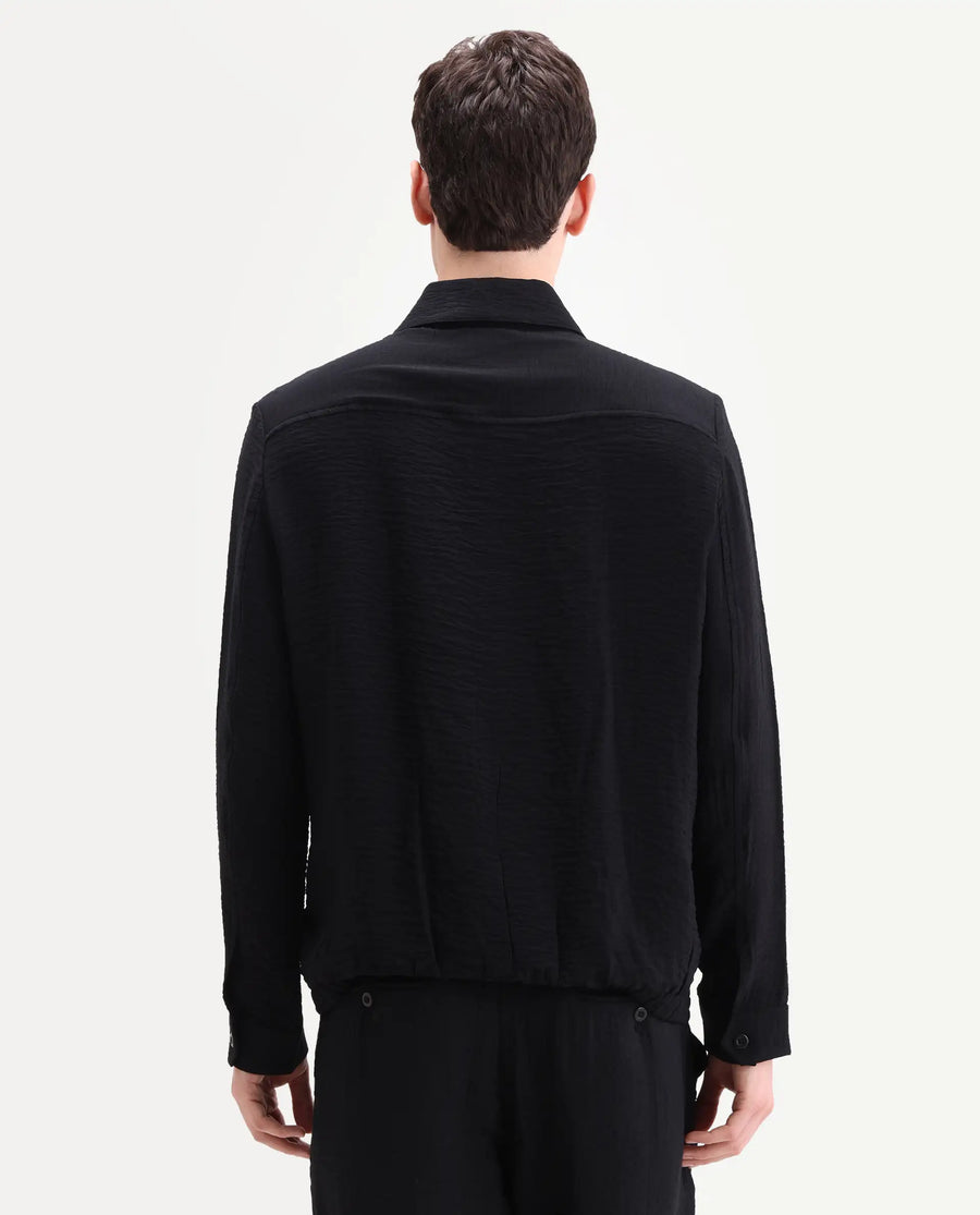 Rare Rabbit Men's Veon-J Black Viscose Blend Fabric Full Sleeve Spread Collar Regular Fit Plain Shacket