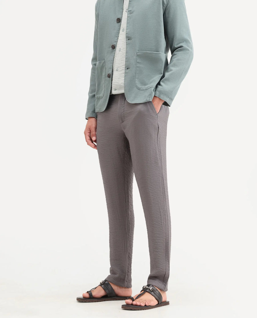 Rare Rabbit Men's Veon-T Dusky Grey Viscose Blend Fabric Regular Fit Plain Trouser