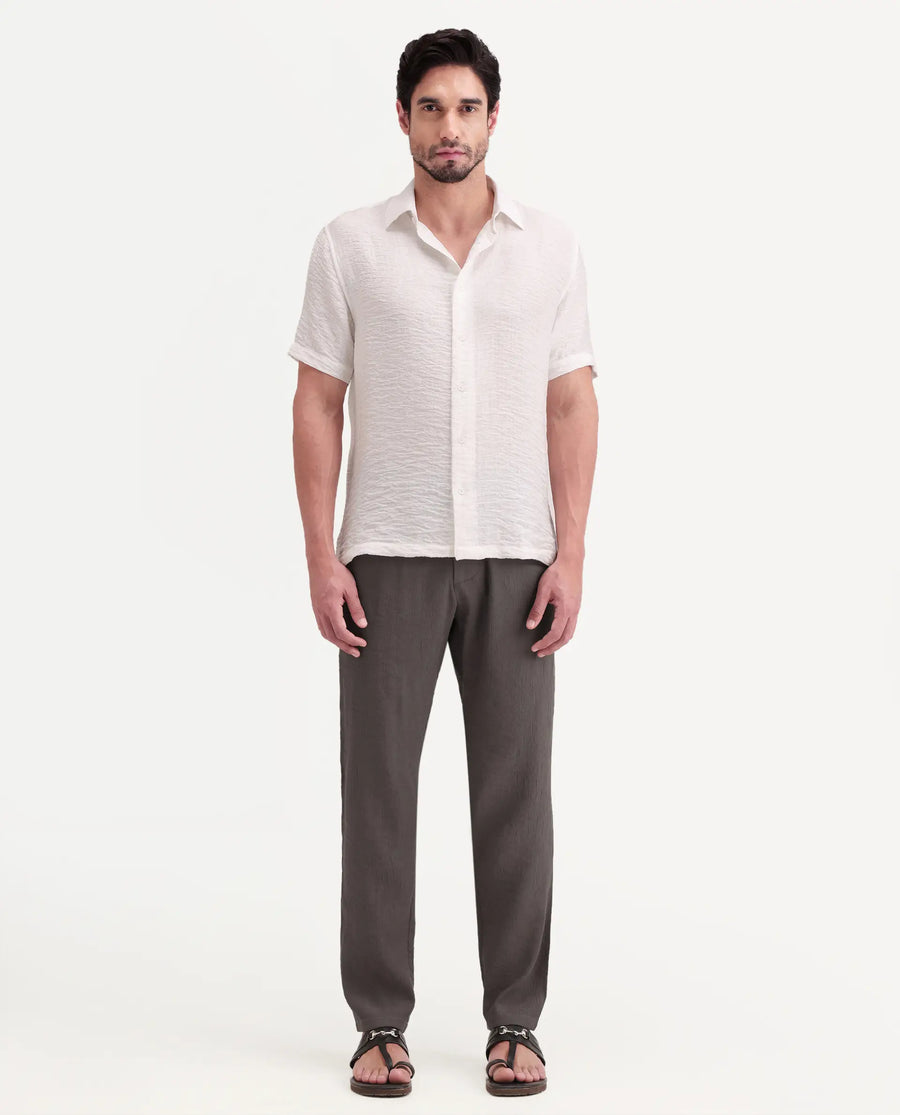 Rare Rabbit Men's Tali-T Dark Grey Viscose Blend Fabric Regular Fit Plain Trouser