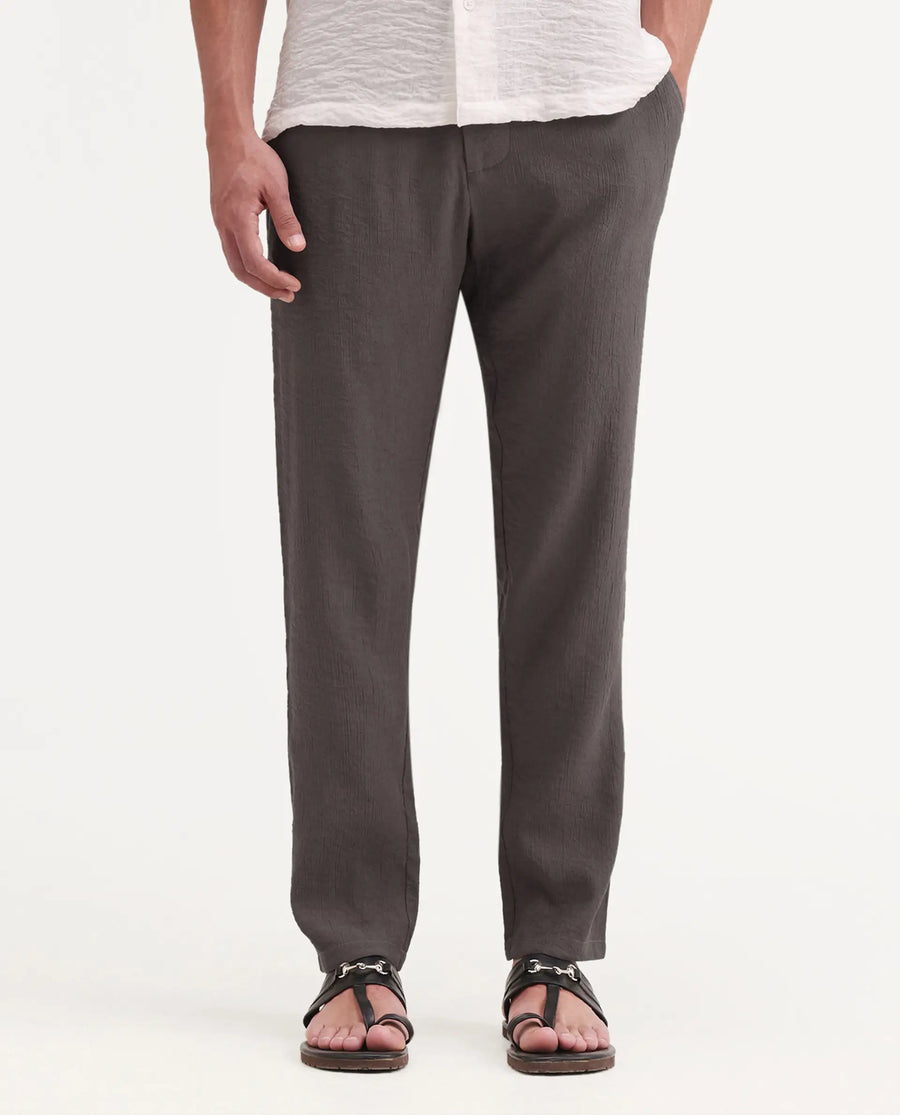 Rare Rabbit Men's Tali-T Dark Grey Viscose Blend Fabric Regular Fit Plain Trouser