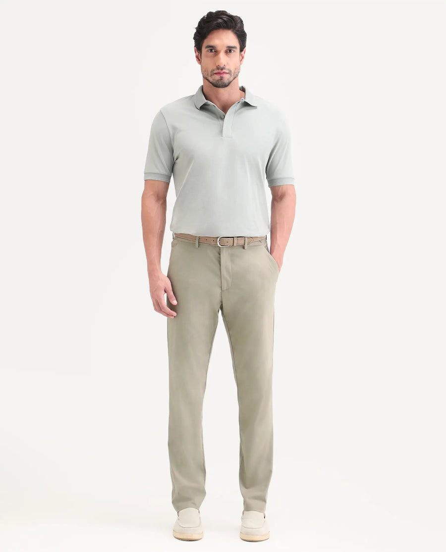 Rare Rabbit Men's Mang Dusky Green Polyester Blend Fabric Regular Fit Plain Trouser