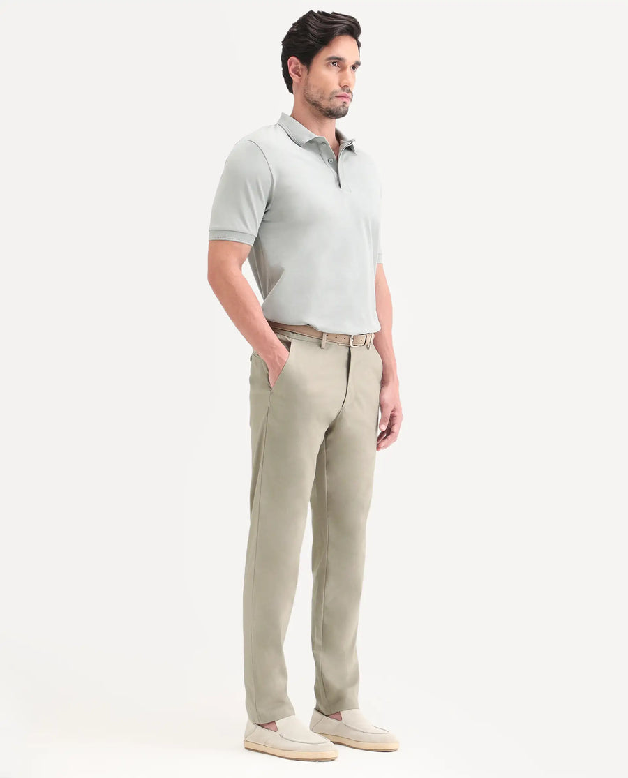 Rare Rabbit Men's Mang Dusky Green Polyester Blend Fabric Regular Fit Plain Trouser