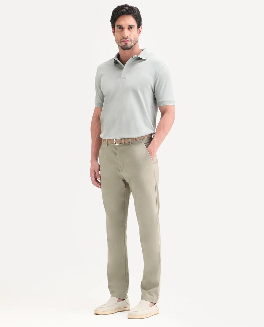 Rare Rabbit Men's Mang Dusky Green Polyester Blend Fabric Regular Fit Plain Trouser