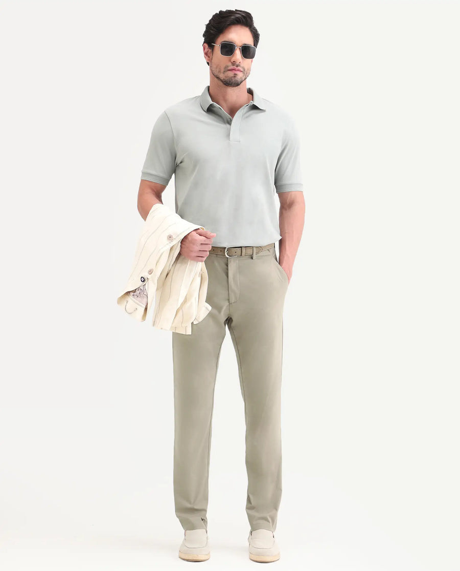 Rare Rabbit Men's Mang Dusky Green Polyester Blend Fabric Regular Fit Plain Trouser