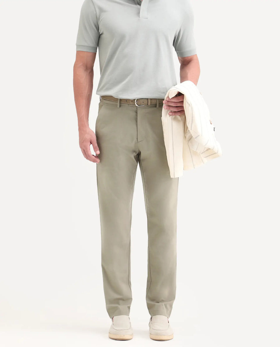 Rare Rabbit Men's Mang Dusky Green Polyester Blend Fabric Regular Fit Plain Trouser