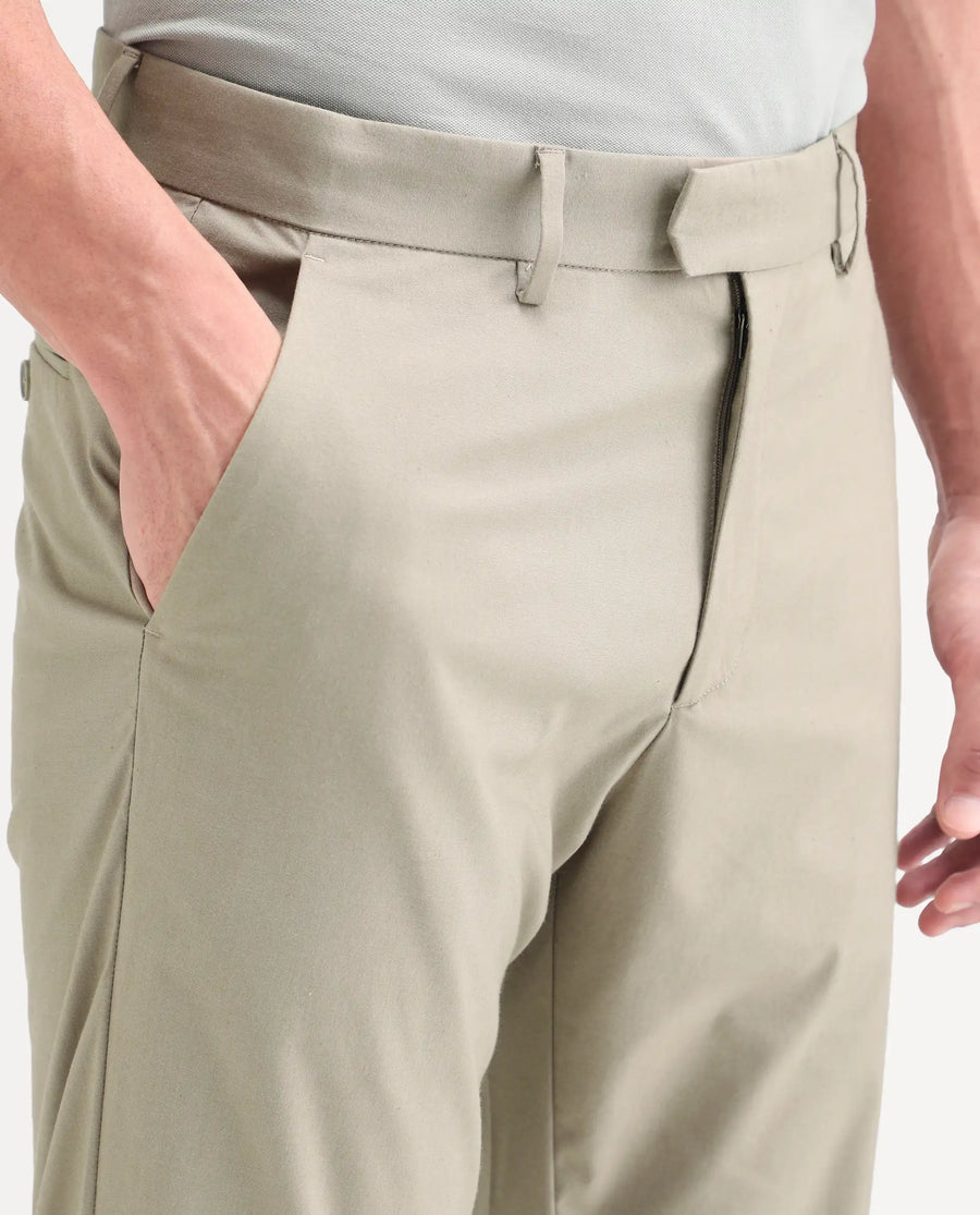 Rare Rabbit Men's Mang Dusky Green Polyester Blend Fabric Regular Fit Plain Trouser