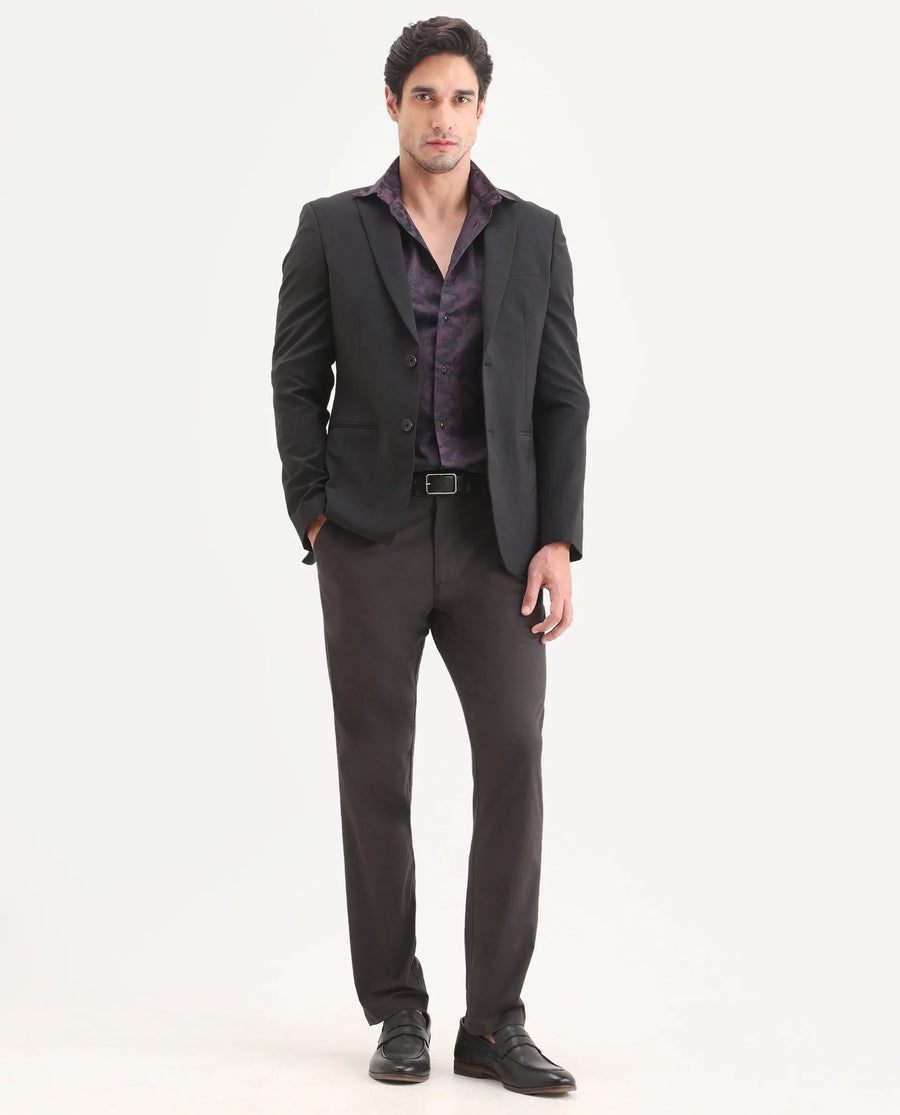 Rare Rabbit Men's Mang Dark Grey Polyester Blend Fabric Regular Fit Plain Trouser