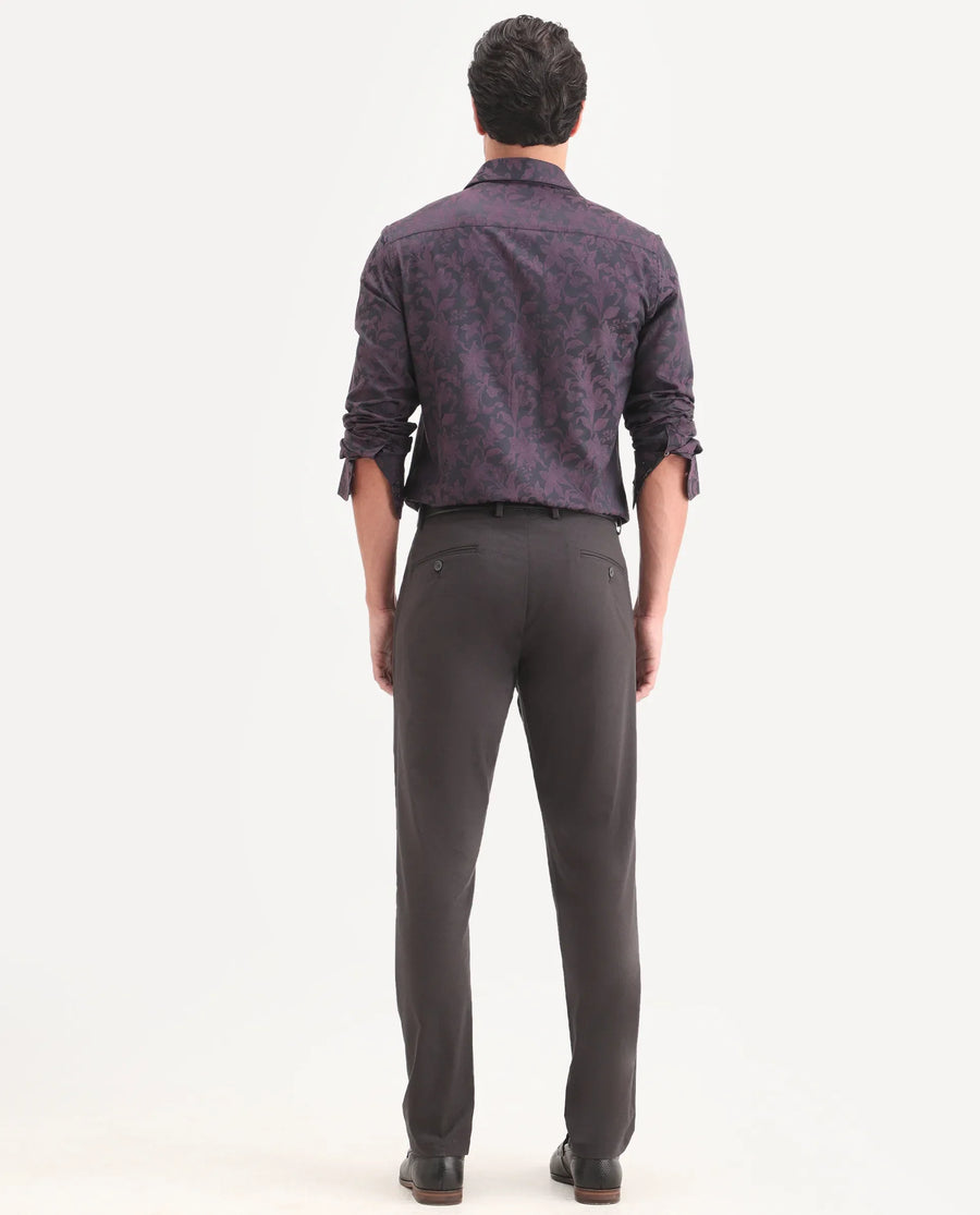 Rare Rabbit Men's Mang Dark Grey Polyester Blend Fabric Regular Fit Plain Trouser