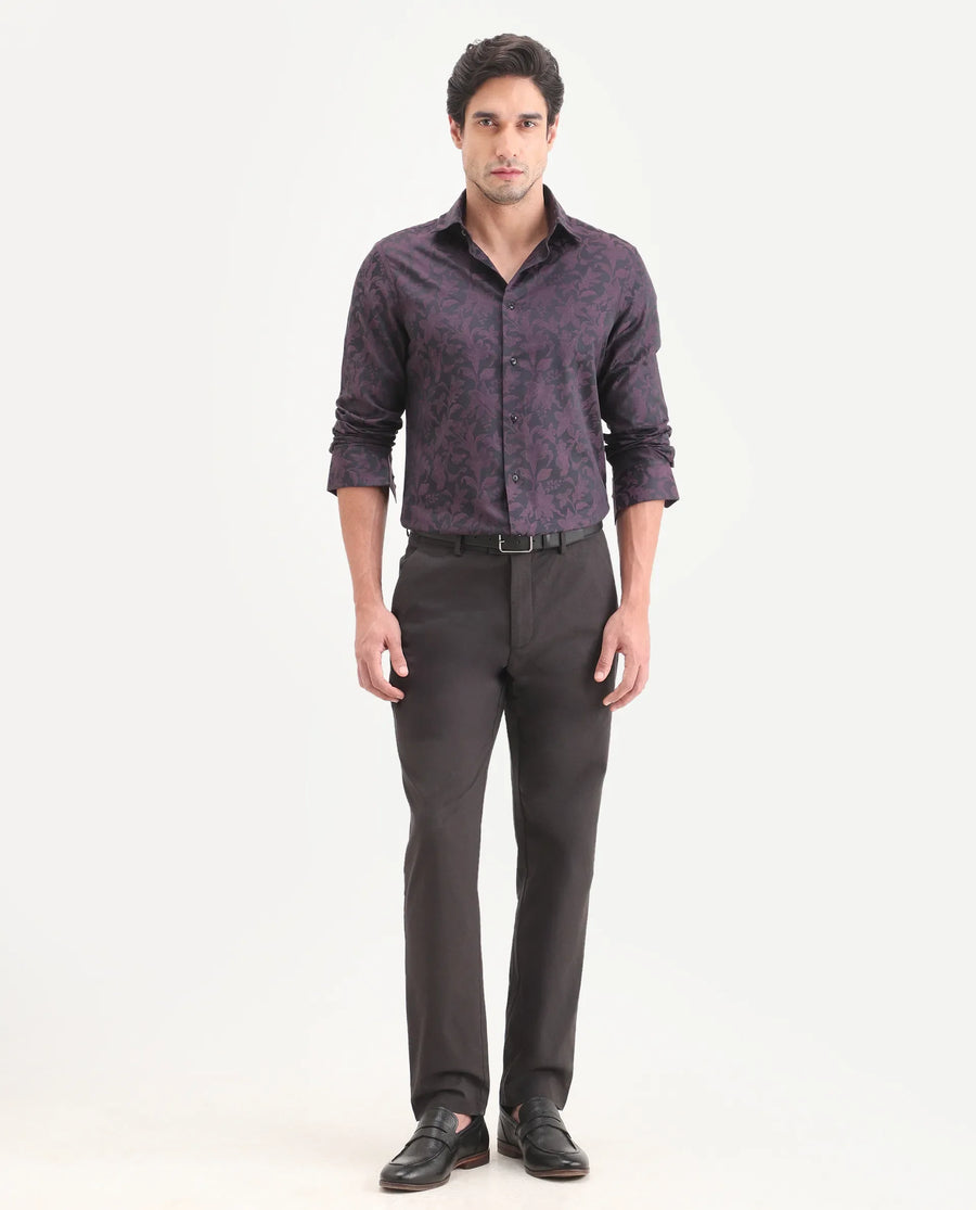 Rare Rabbit Men's Mang Dark Grey Polyester Blend Fabric Regular Fit Plain Trouser