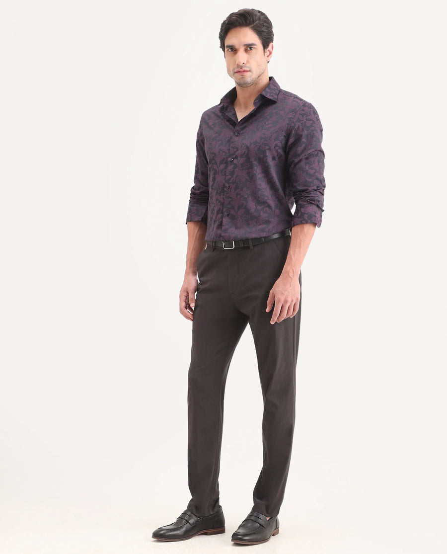 Rare Rabbit Men's Mang Dark Grey Polyester Blend Fabric Regular Fit Plain Trouser