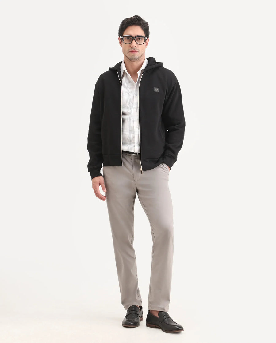 Rare Rabbit Men's Mang Grey Polyester Blend Fabric Regular Fit Plain Trouser