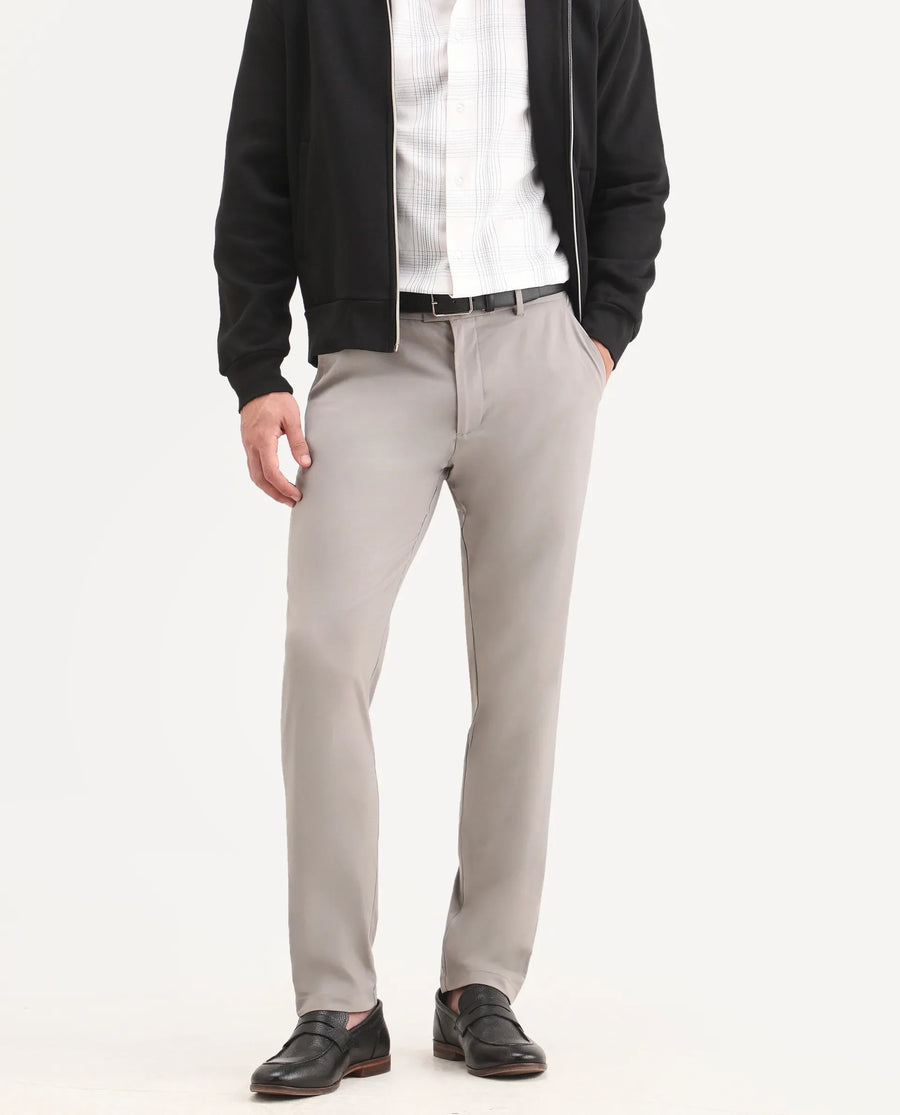 Rare Rabbit Men's Mang Grey Polyester Blend Fabric Regular Fit Plain Trouser