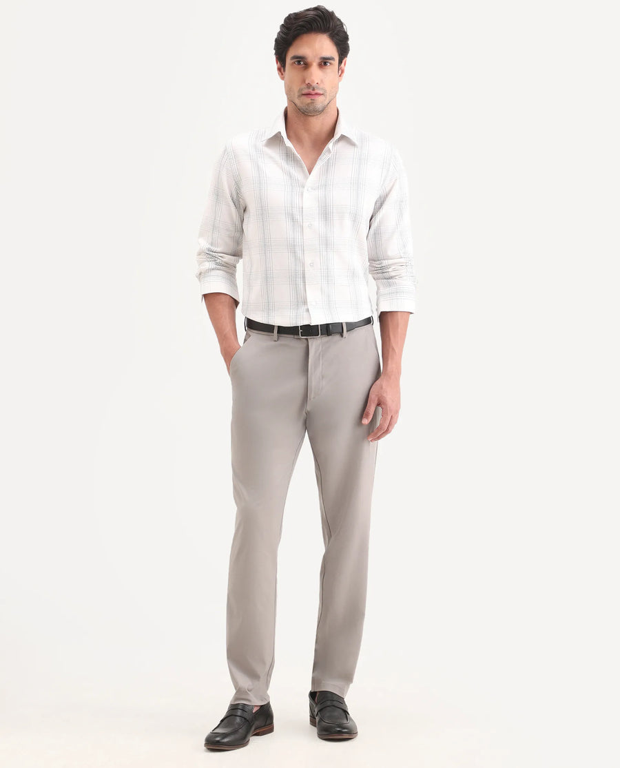 Rare Rabbit Men's Mang Grey Polyester Blend Fabric Regular Fit Plain Trouser