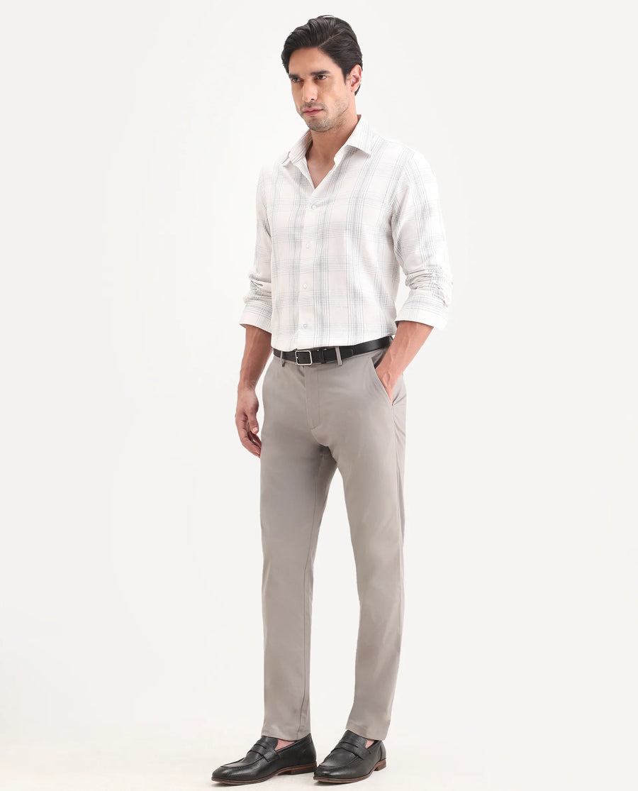 Rare Rabbit Men's Mang Grey Polyester Blend Fabric Regular Fit Plain Trouser