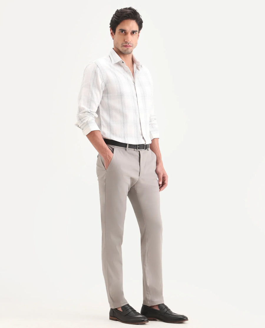 Rare Rabbit Men's Mang Grey Polyester Blend Fabric Regular Fit Plain Trouser
