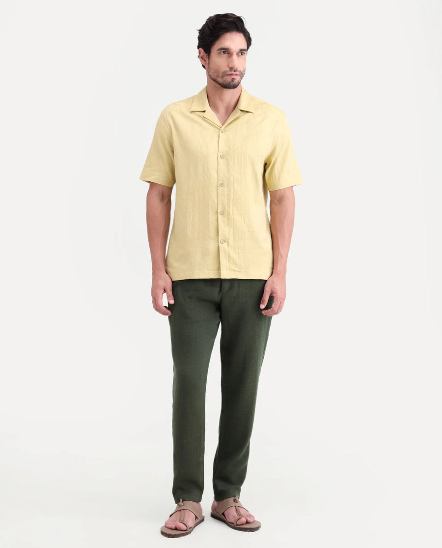 Rare Rabbit Men's Post Olive Cotton Blend Fabric Regular Fit Plain Trouser