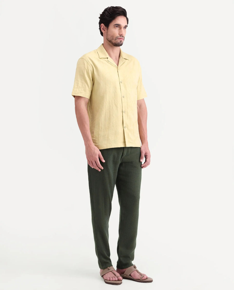 Rare Rabbit Men's Post Olive Cotton Blend Fabric Regular Fit Plain Trouser