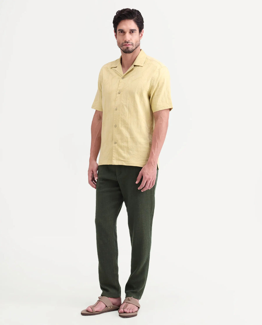 Rare Rabbit Men's Post Olive Cotton Blend Fabric Regular Fit Plain Trouser