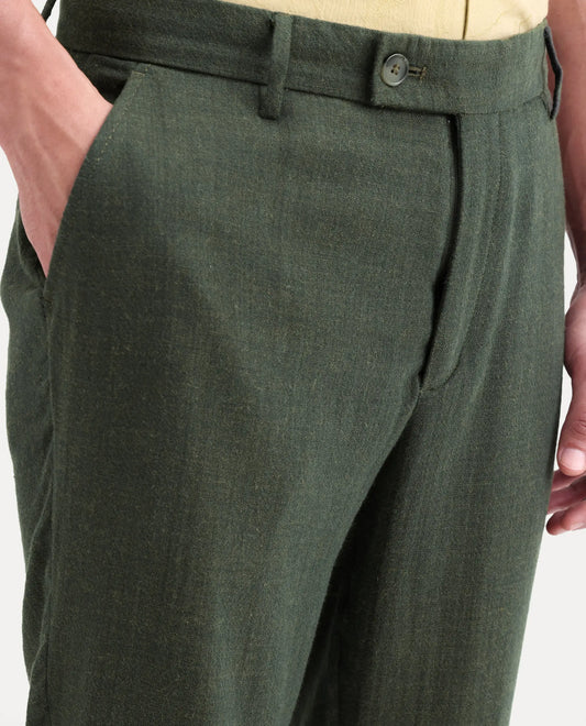 Rare Rabbit Men's Post Olive Cotton Blend Fabric Regular Fit Plain Trouser