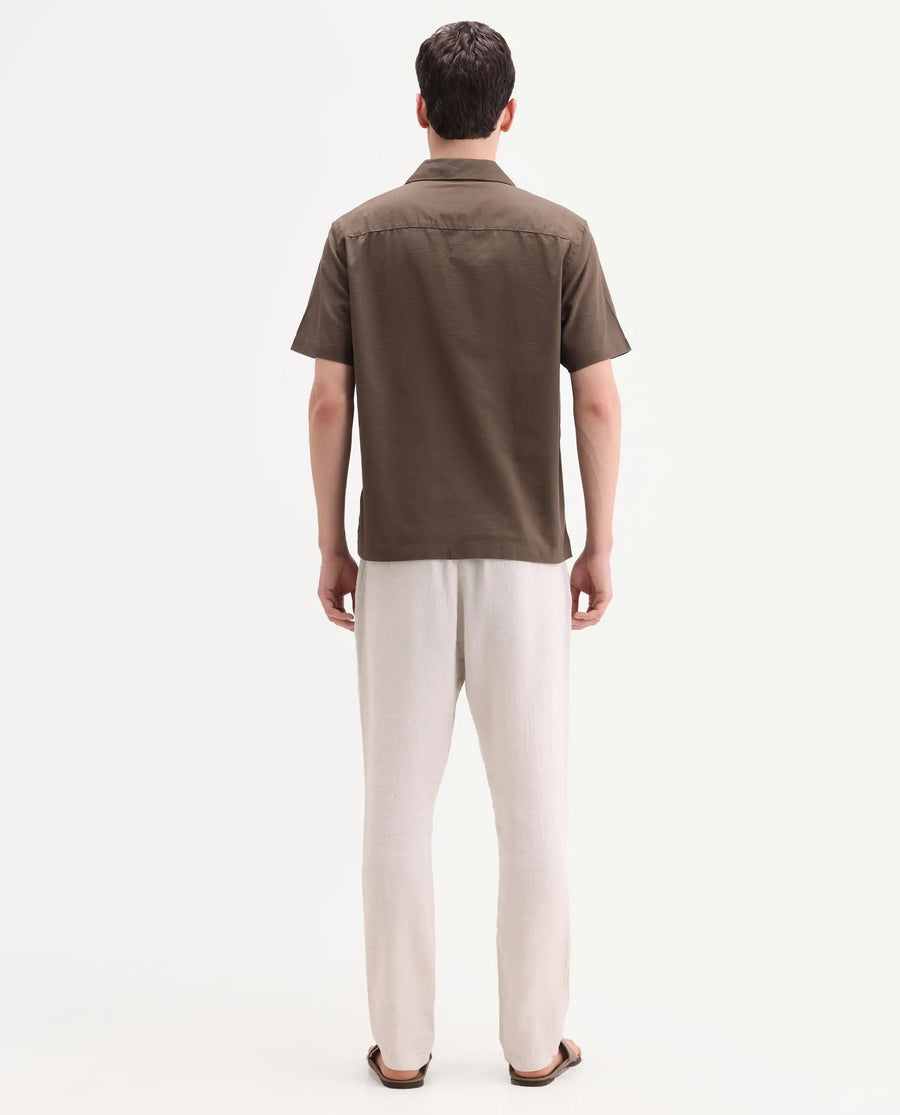Rare Rabbit Men's Post Off White Cotton Blend Fabric Regular Fit Plain Trouser