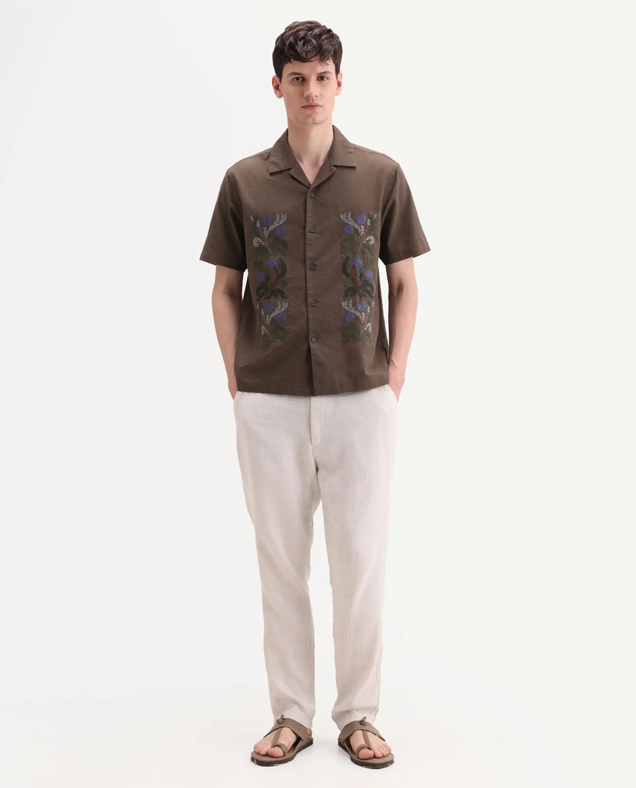 Rare Rabbit Men's Post Off White Cotton Blend Fabric Regular Fit Plain Trouser
