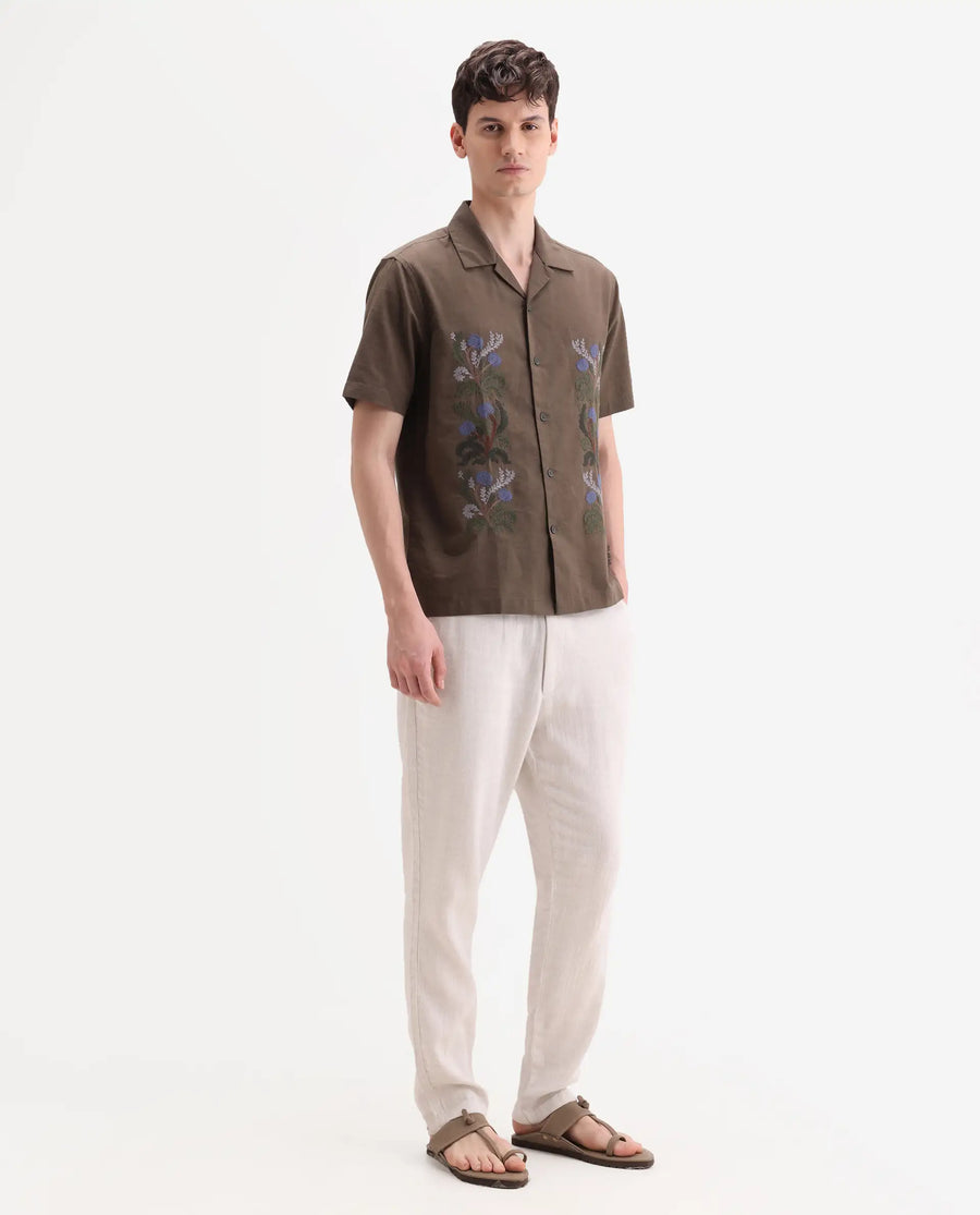 Rare Rabbit Men's Post Off White Cotton Blend Fabric Regular Fit Plain Trouser