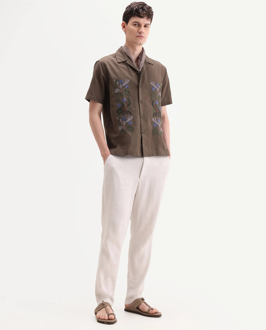 Rare Rabbit Men's Post Off White Cotton Blend Fabric Regular Fit Plain Trouser