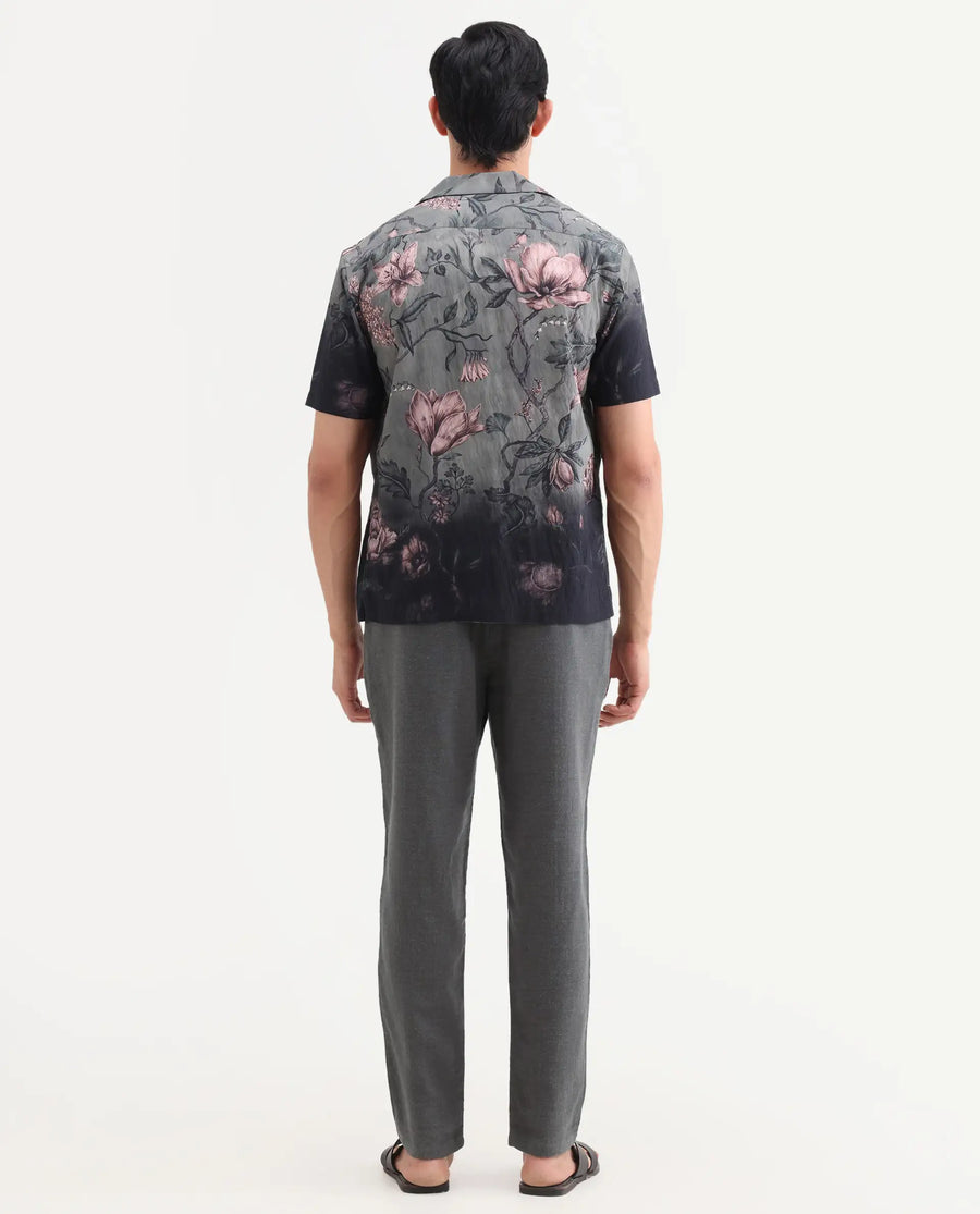 Rare Rabbit Men's Post Grey Cotton Blend Fabric Regular Fit Plain Trouser