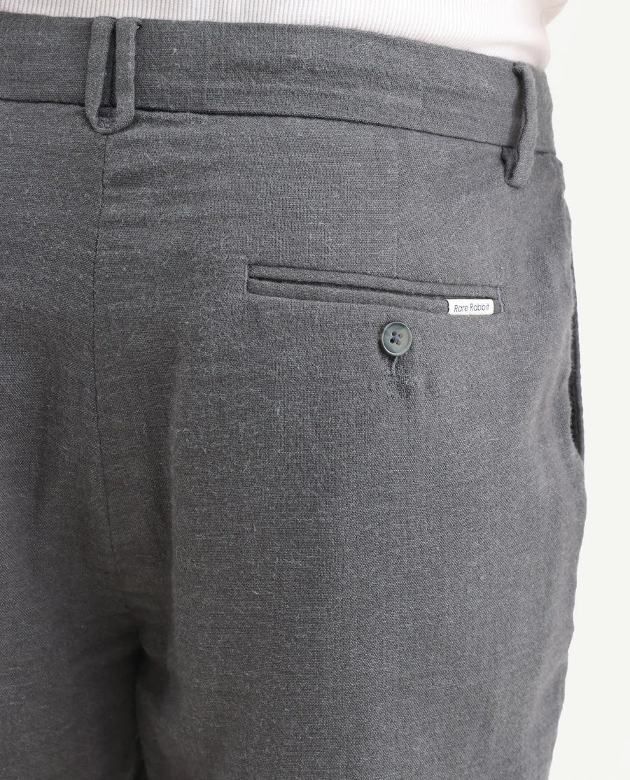Rare Rabbit Men's Post Grey Cotton Blend Fabric Regular Fit Plain Trouser