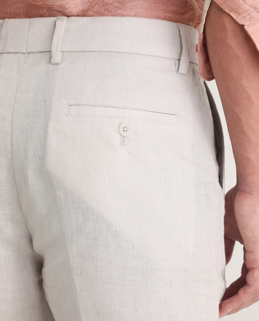 Rare Rabbit Men's Arcelo-Ss26 Off White 100% Linen Fabric Regular Fit Plain Trouser