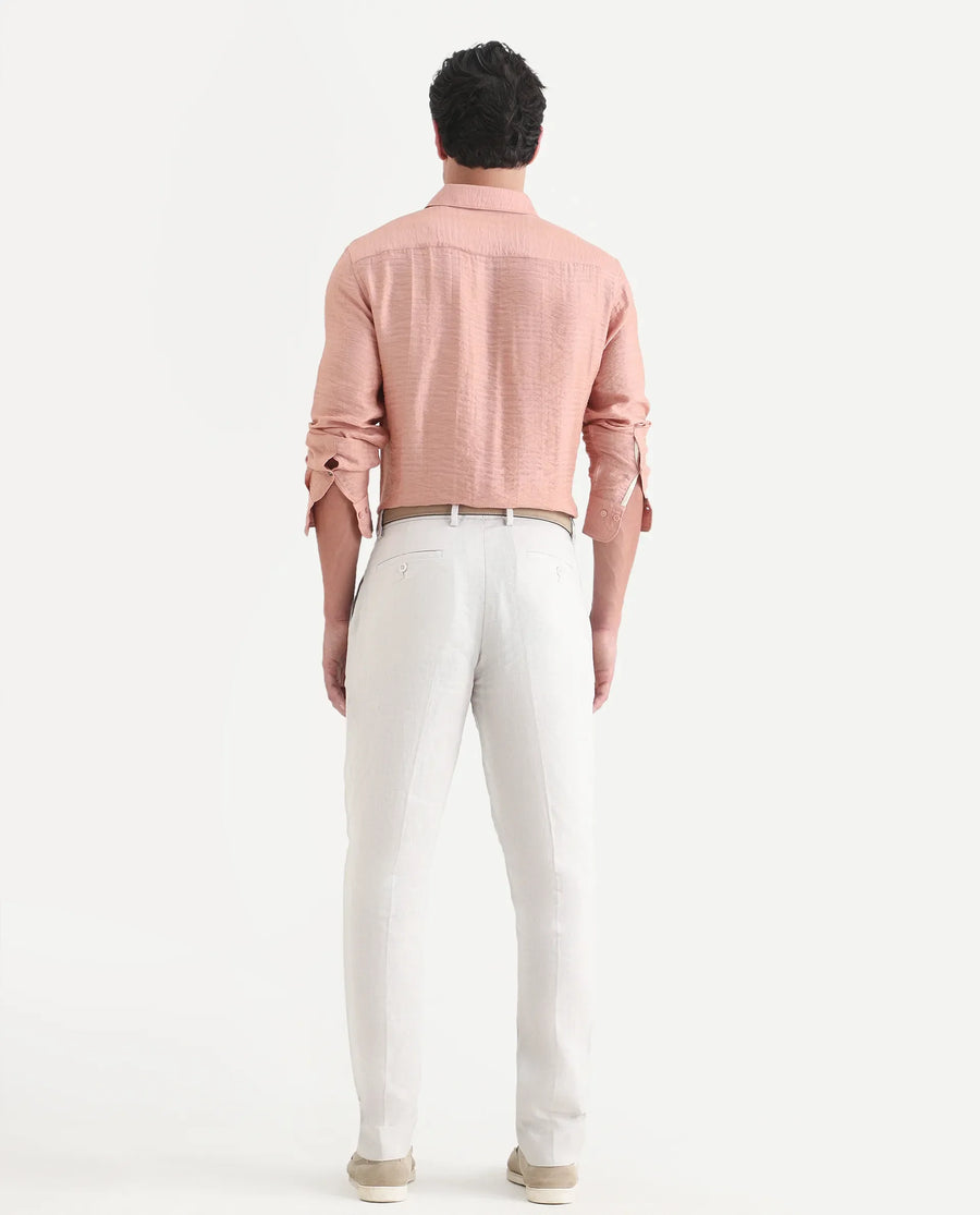 Rare Rabbit Men's Arcelo-Ss26 Off White 100% Linen Fabric Regular Fit Plain Trouser