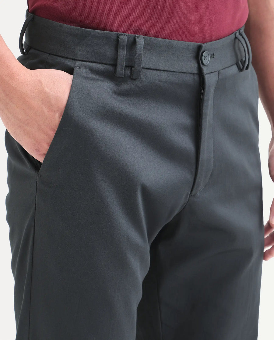 Rare Rabbit Men's Swat Dark Blue Cotton Blend Fabric Regular Fit Plain Trouser