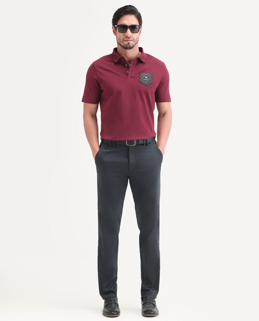 Rare Rabbit Men's Swat Dark Blue Cotton Blend Fabric Regular Fit Plain Trouser