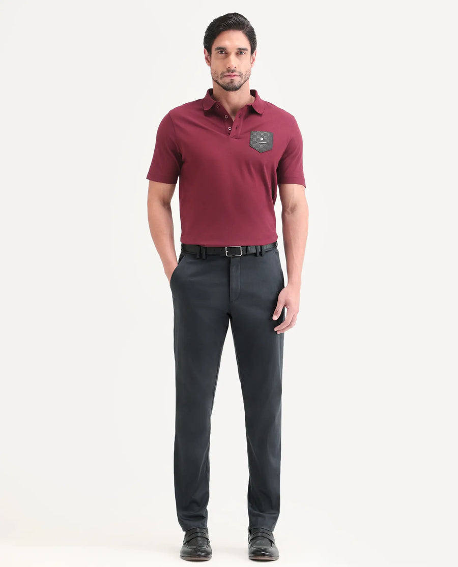 Rare Rabbit Men's Swat Dark Blue Cotton Blend Fabric Regular Fit Plain Trouser