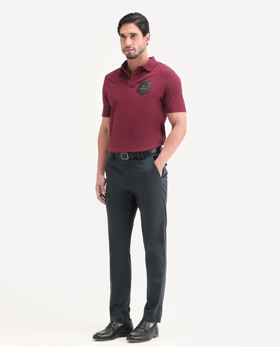 Rare Rabbit Men's Swat Dark Blue Cotton Blend Fabric Regular Fit Plain Trouser