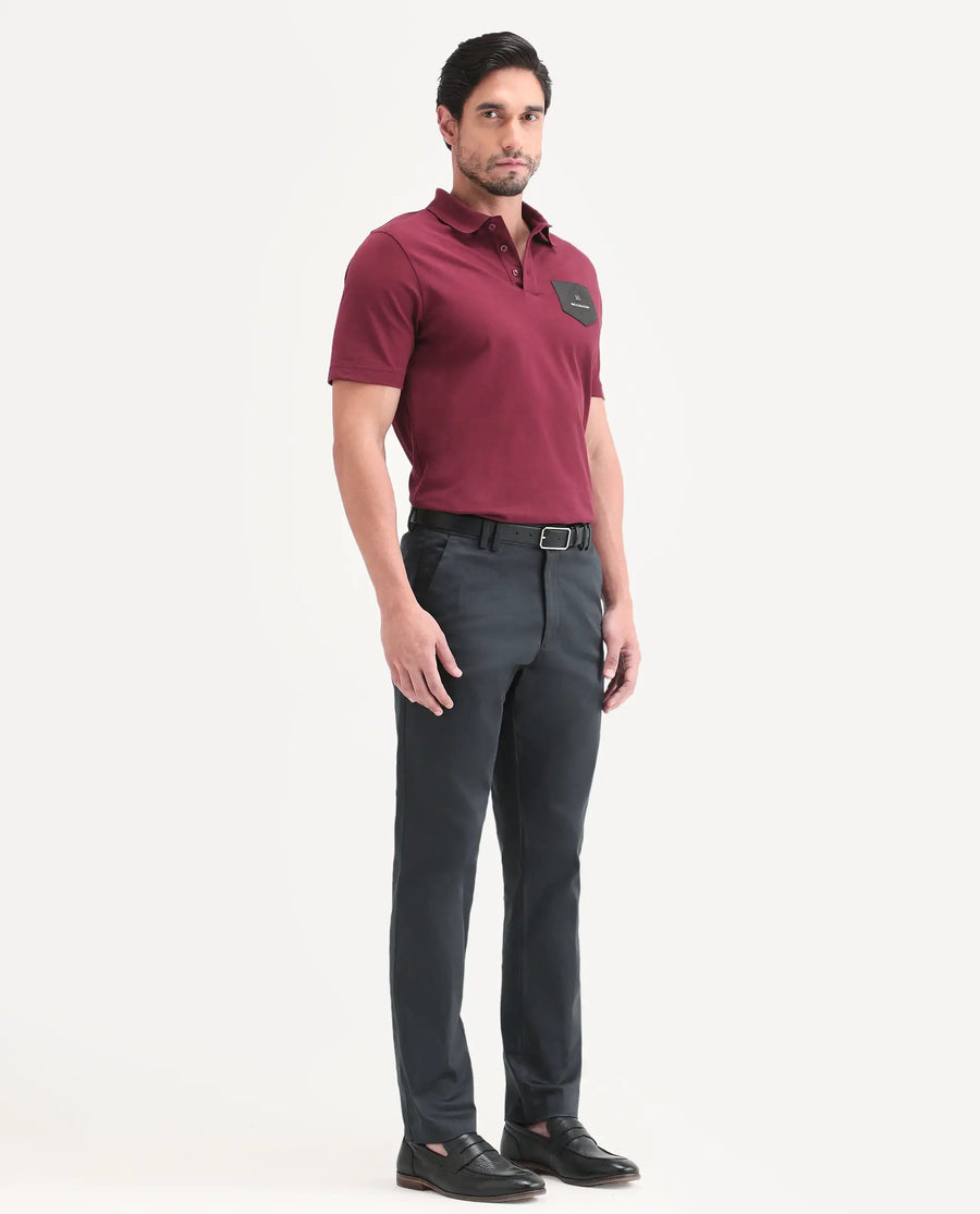 Rare Rabbit Men's Swat Dark Blue Cotton Blend Fabric Regular Fit Plain Trouser