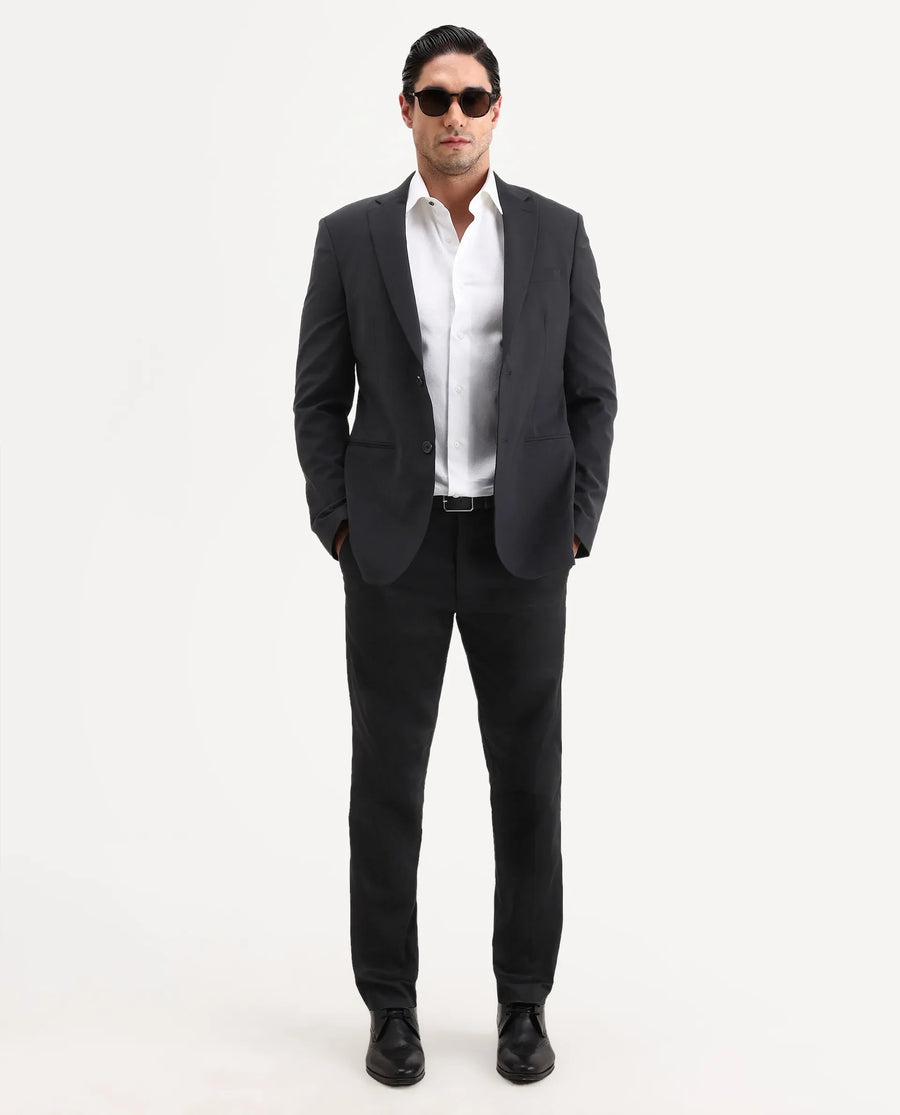 Rare Rabbit Men's Swat Black Cotton Blend Fabric Regular Fit Plain Trouser