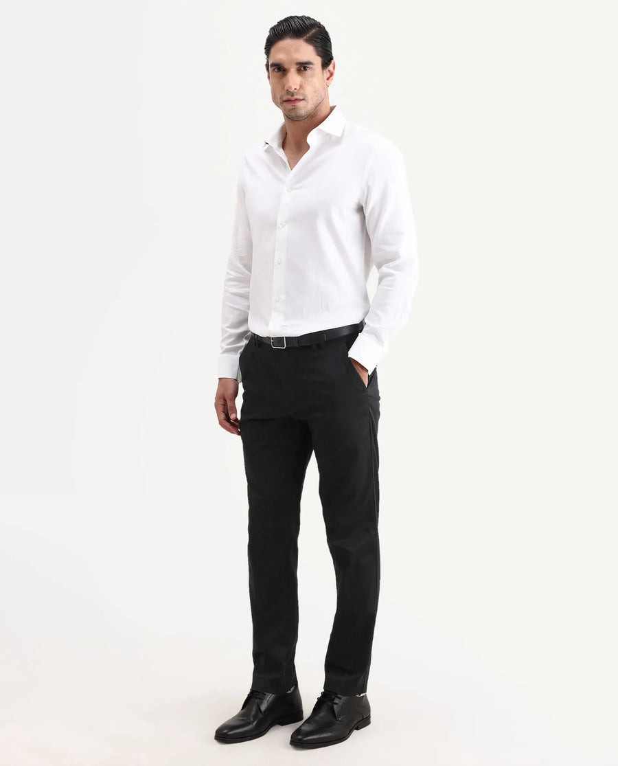 Rare Rabbit Men's Swat Black Cotton Blend Fabric Regular Fit Plain Trouser
